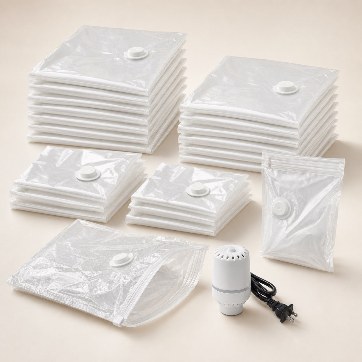 Kit completo de armazenamento a vácuo com sacos e bomba elétrica