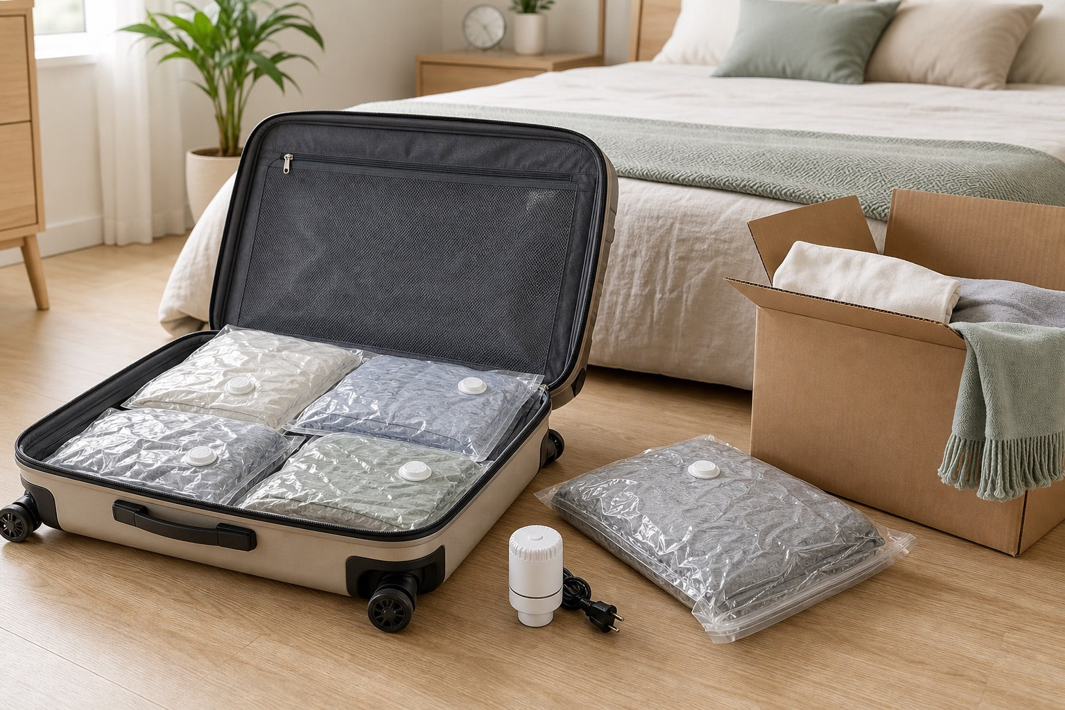 Sacos de armazenamento a vácuo usados para viagem e mudança